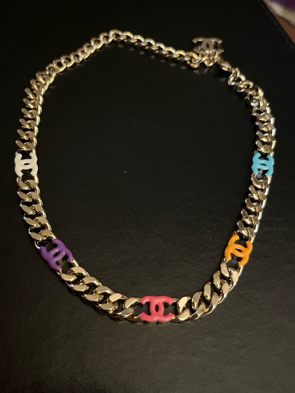 ChaneI 2024 Silver Tone Candy Color Multicolor Cuban Link Necklace